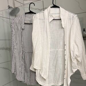 Lightweight White and striped Button-Up Linen Shirts